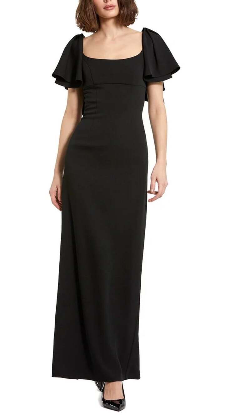 Mac Duggal 20962 Black Formal Dress Short Flutter Sleeve Long Column Gown Size 8